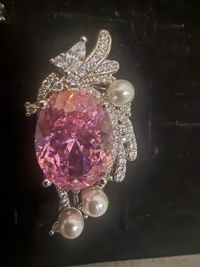 Sterling Silver Pink Crystal and Pearl Statement Brooch